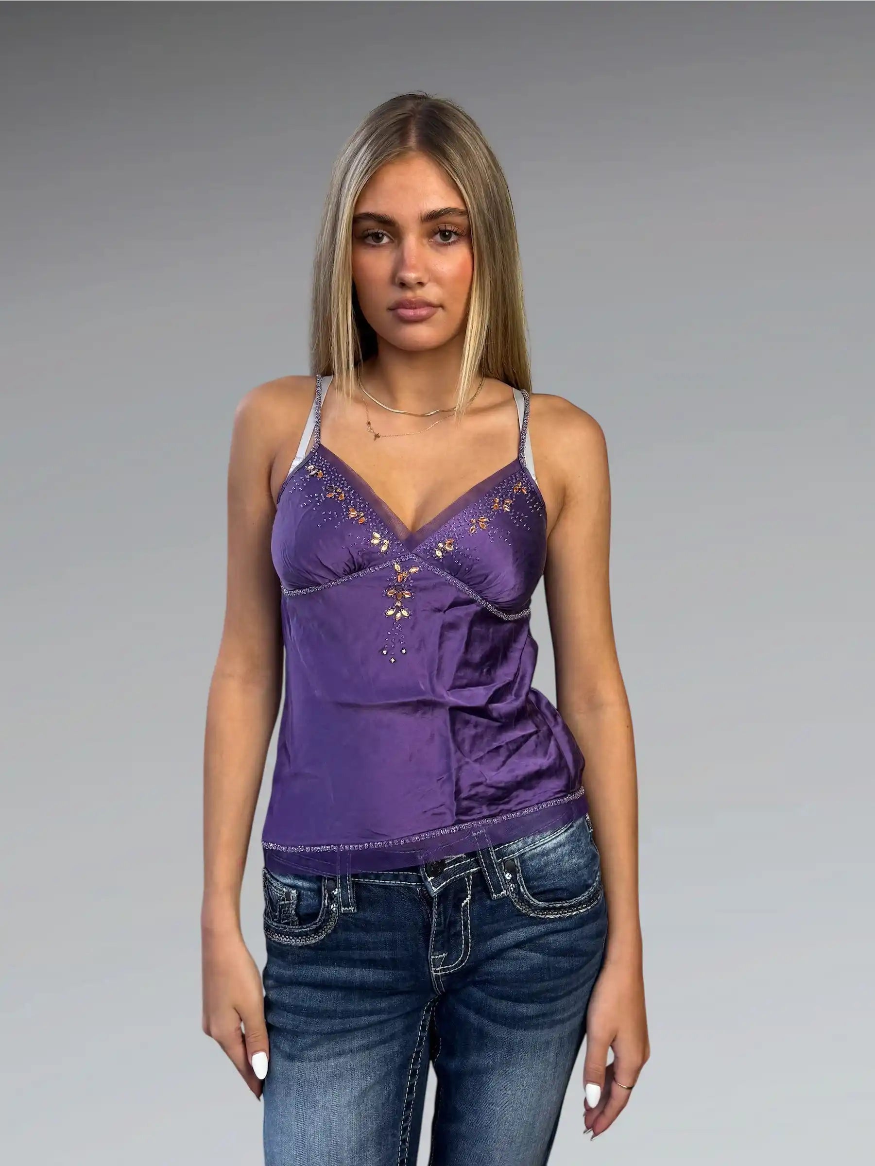 Purple light top with yellow rhinestone (XS)