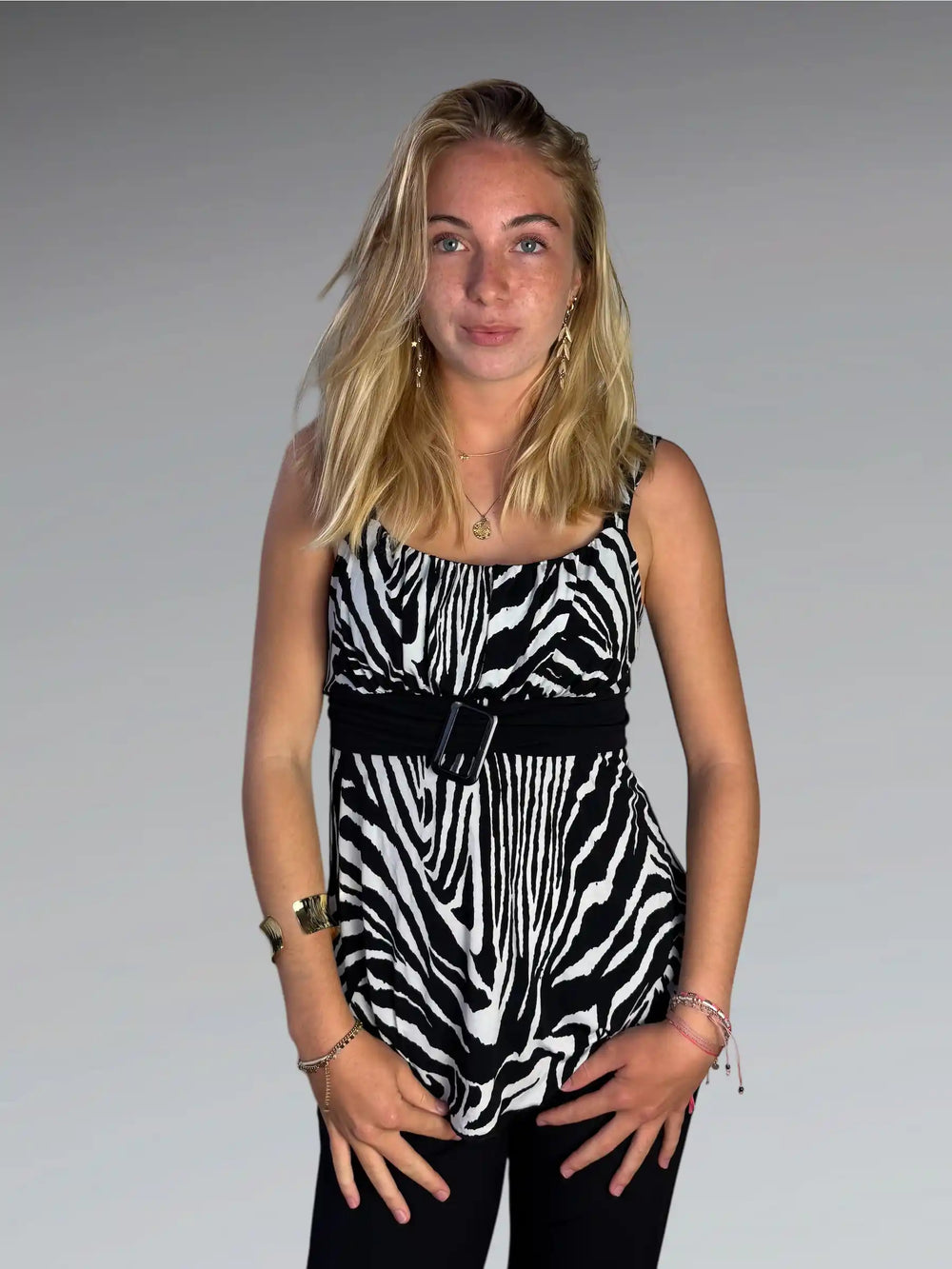 Zebra Print Belted Tunic Top (S)
