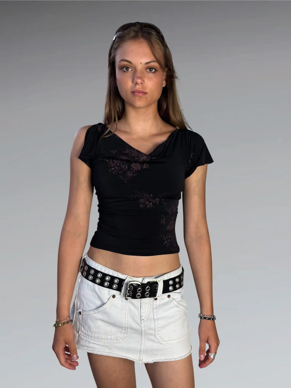Black Japanese Floral Drape Top (S)