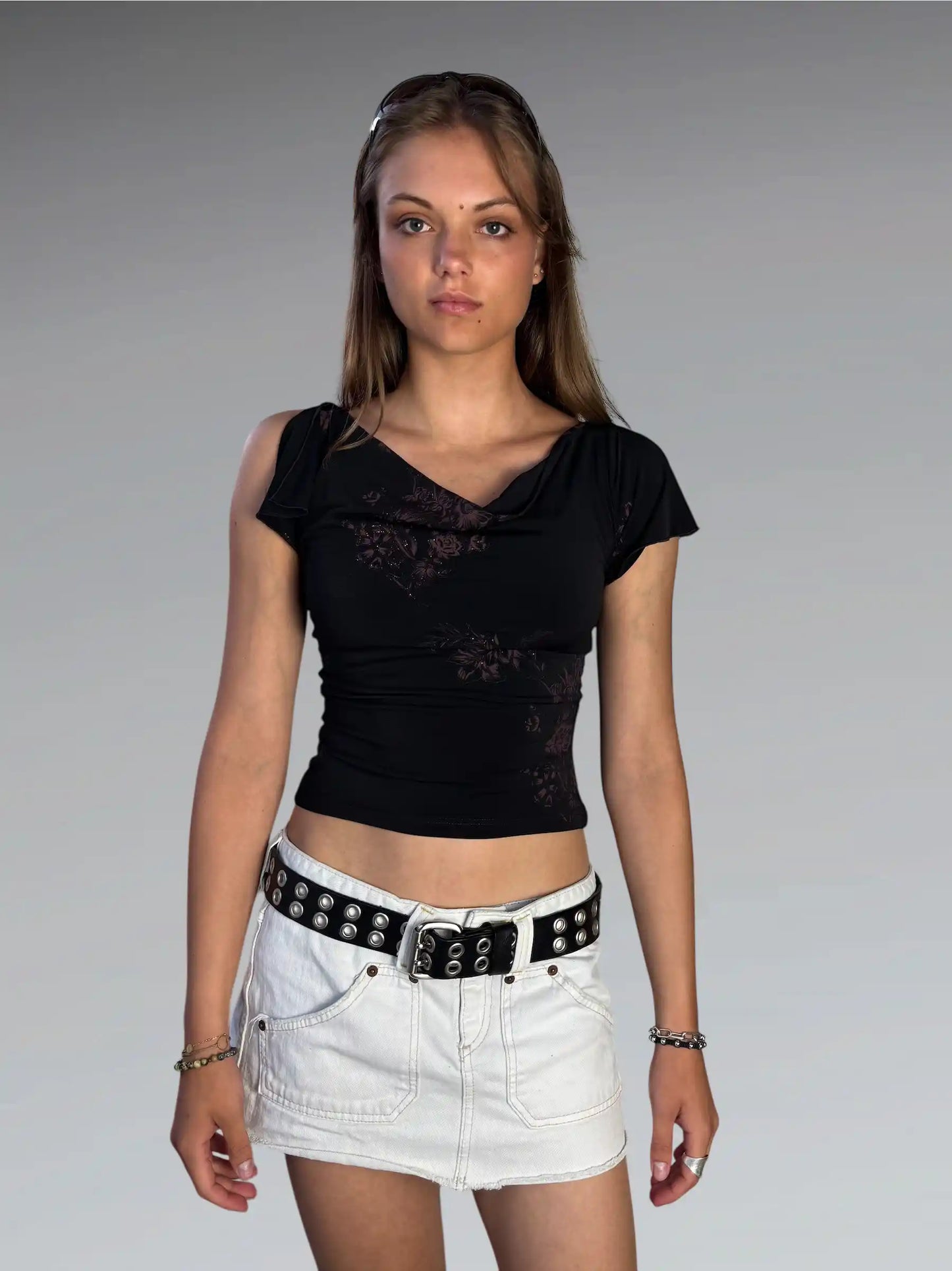 Black Japanese Floral Drape Top (S)