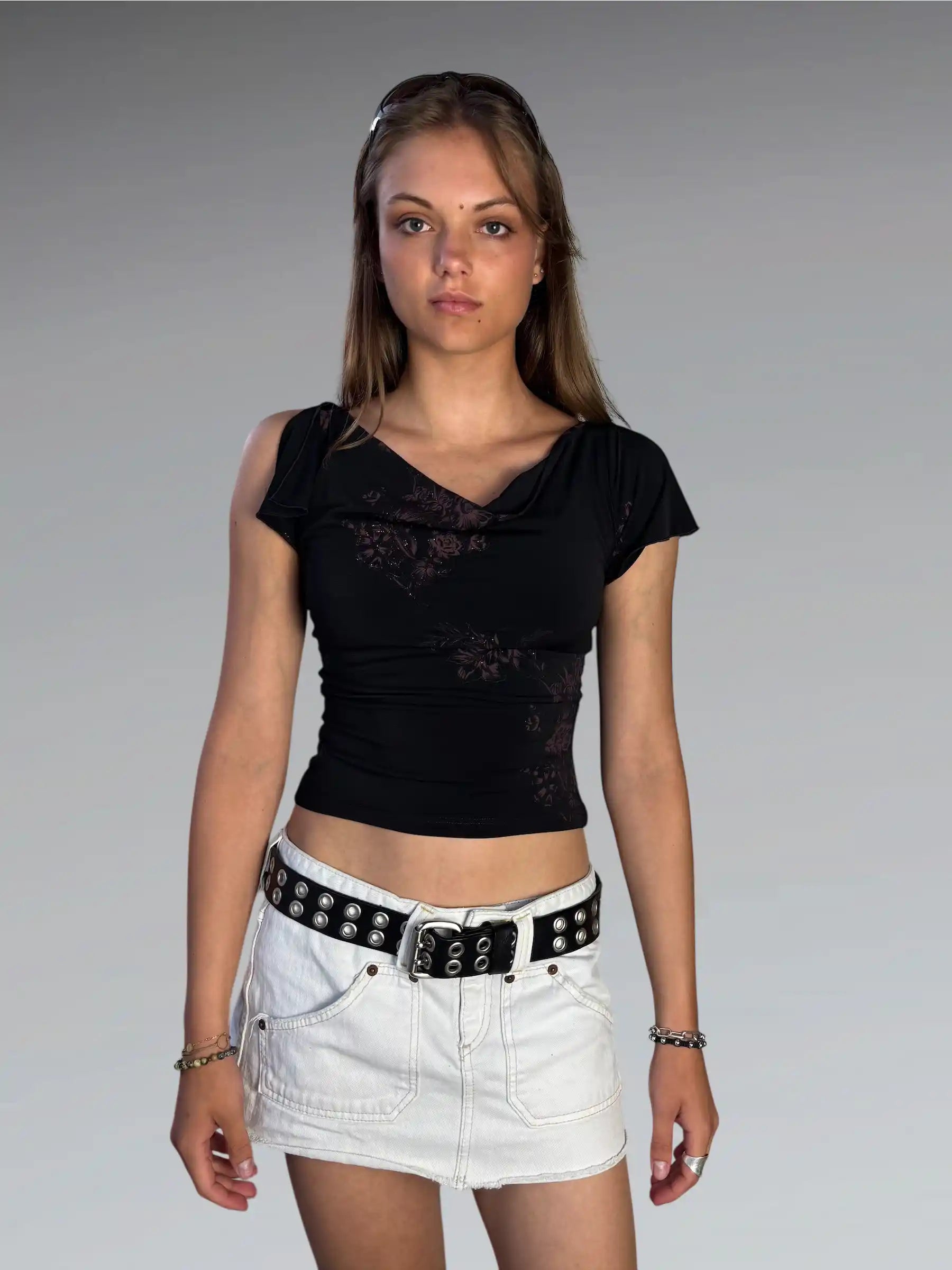 Black Japanese Floral Drape Top (S)