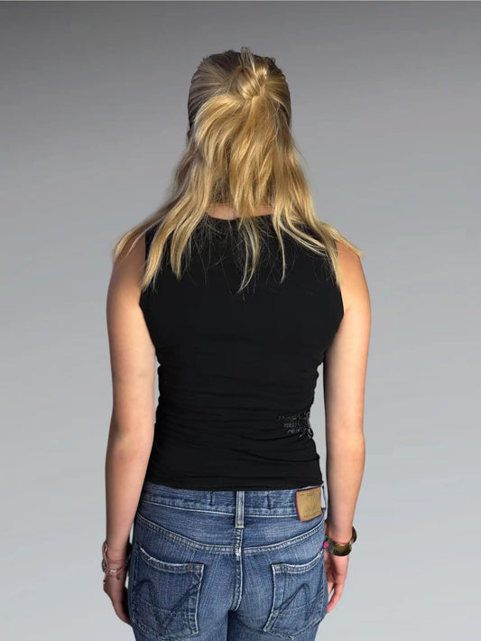Black Sequin Horse Graphic Tank Top (S)