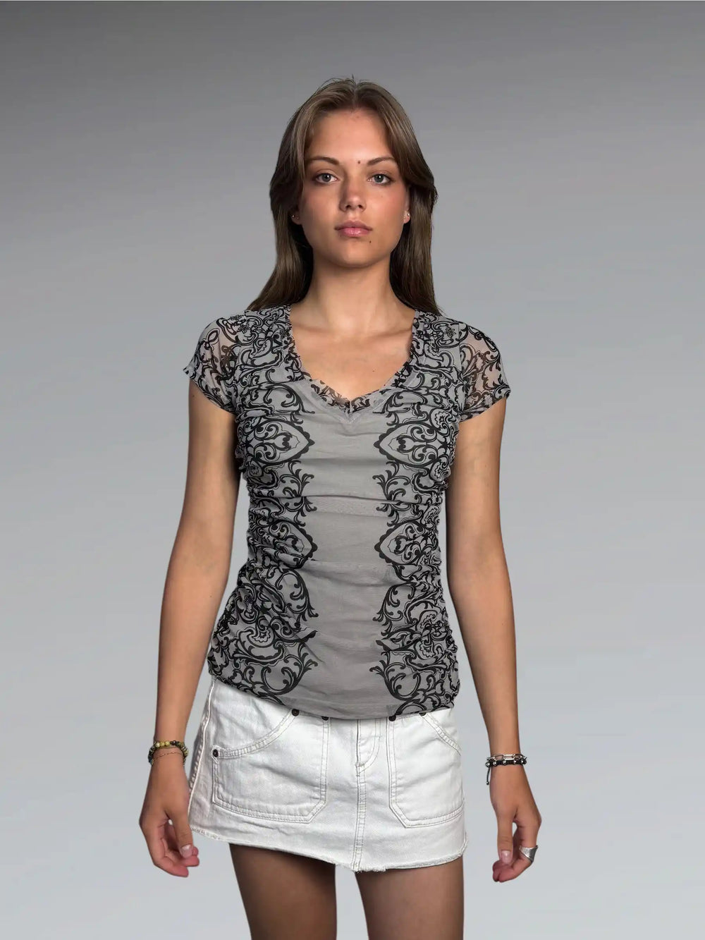 Baroque Print Ruched Top (M)