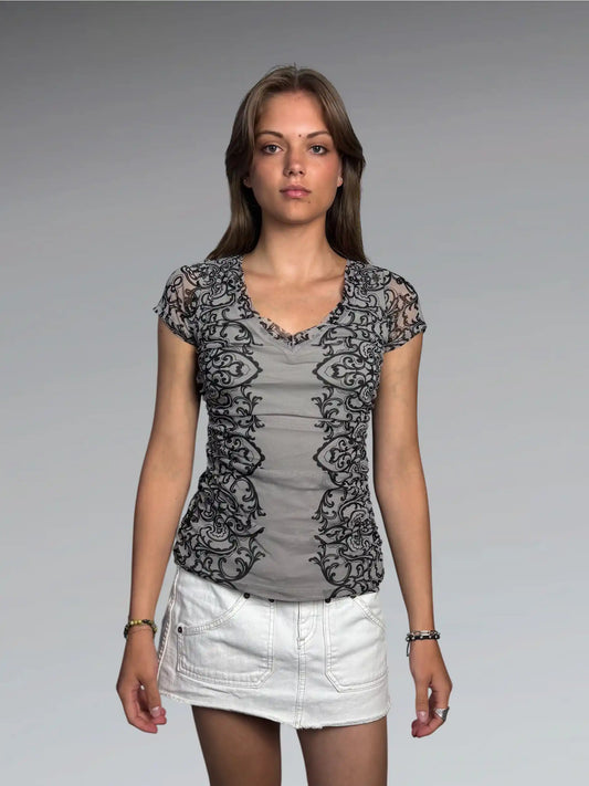 Baroque Print Ruched Top (M)