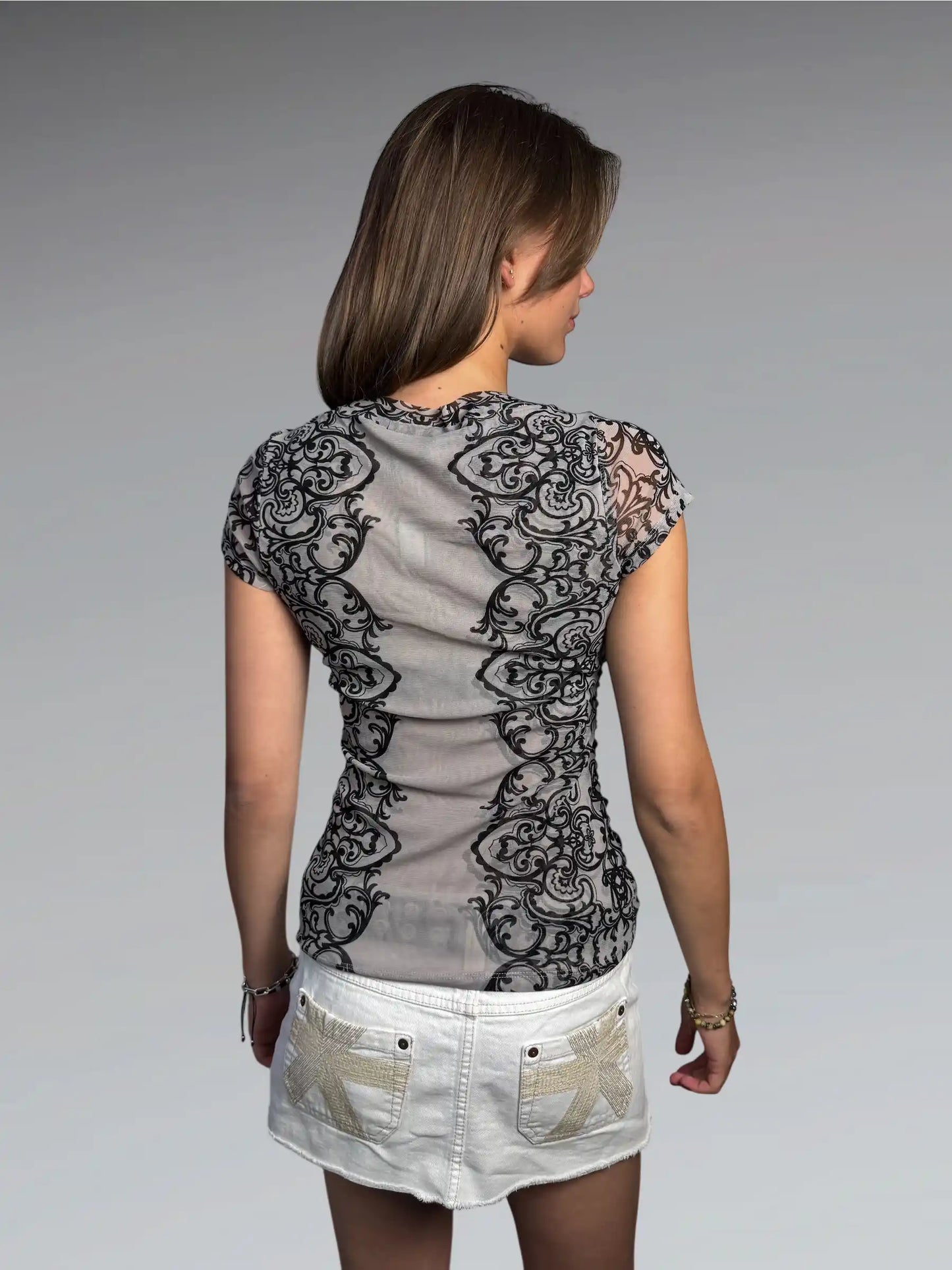 Baroque Print Ruched Top (M)