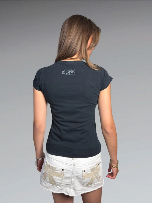 Black Y2K Deer Graphic Tee (S)