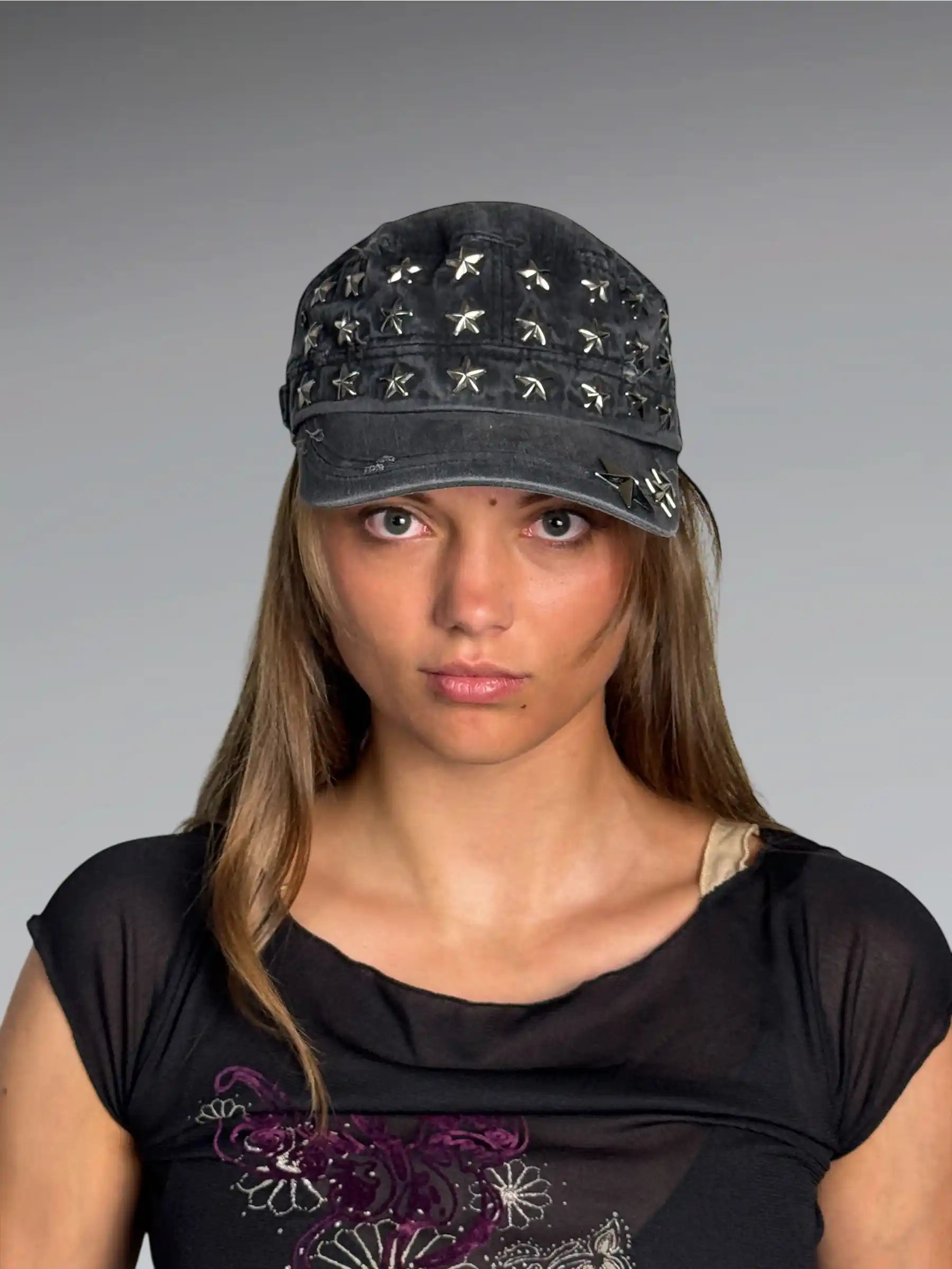 Grey Star Embellished Military Cap (ONESIZE)