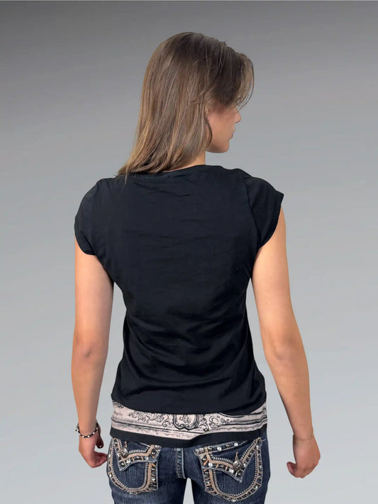 Y2K Black Skull Print Cotton Top (L)