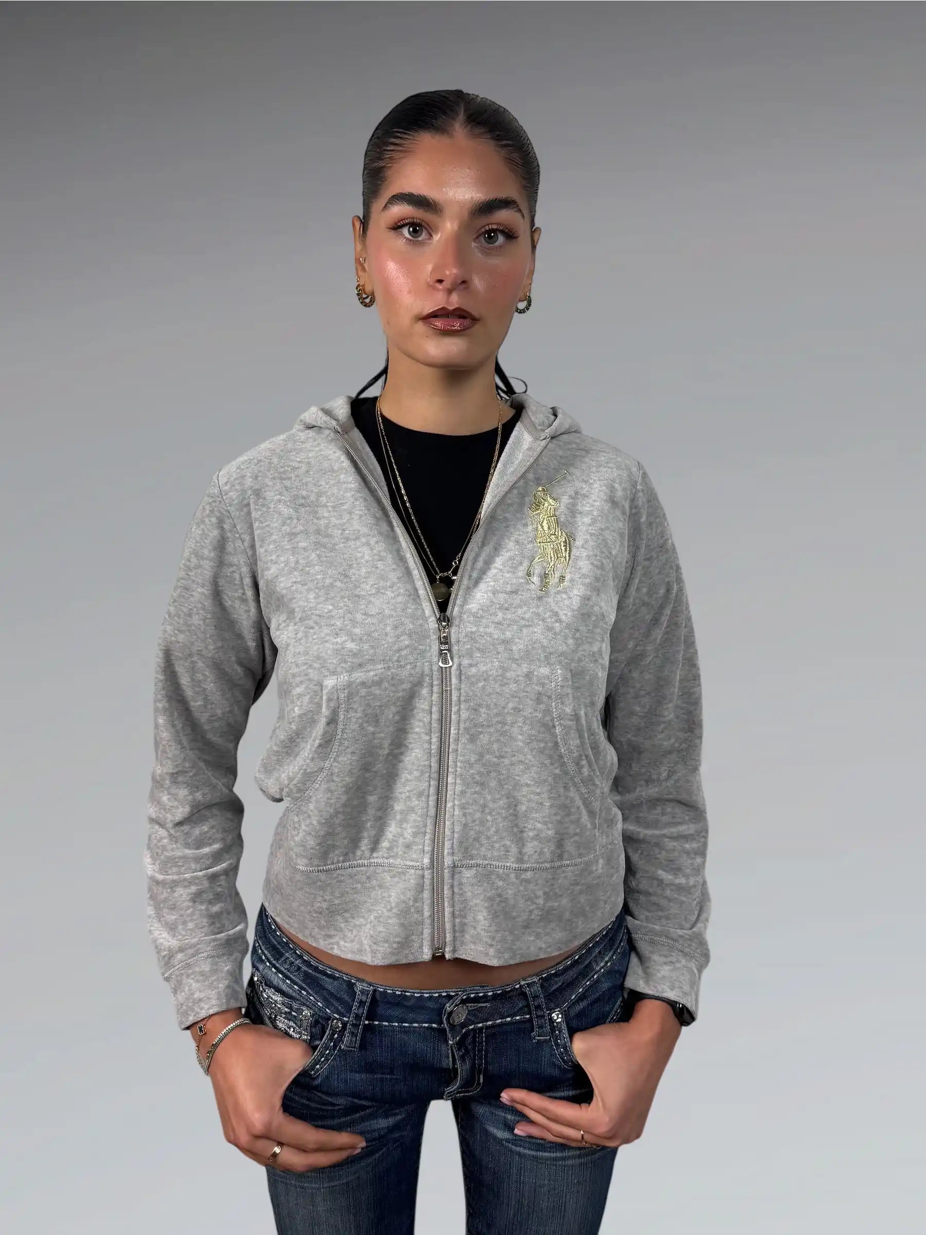Polo Ralph Lauren Grey Hoodie with Embroidered Polo Player (L)