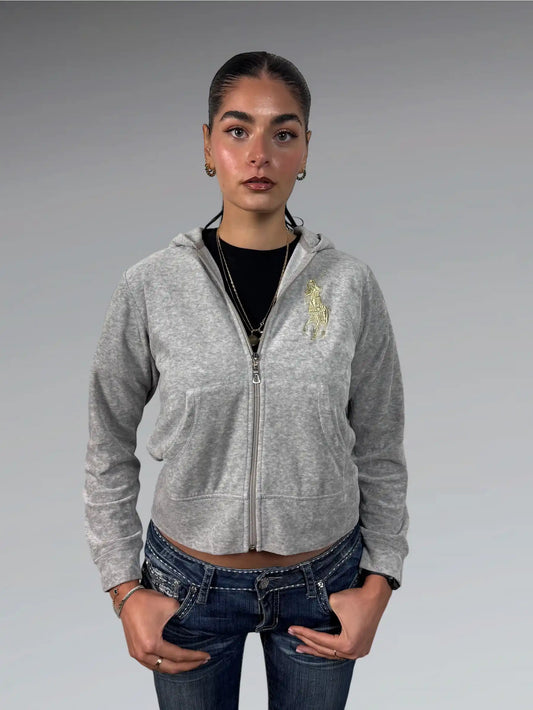 Polo Ralph Lauren Grey Hoodie with Embroidered Polo Player (L)