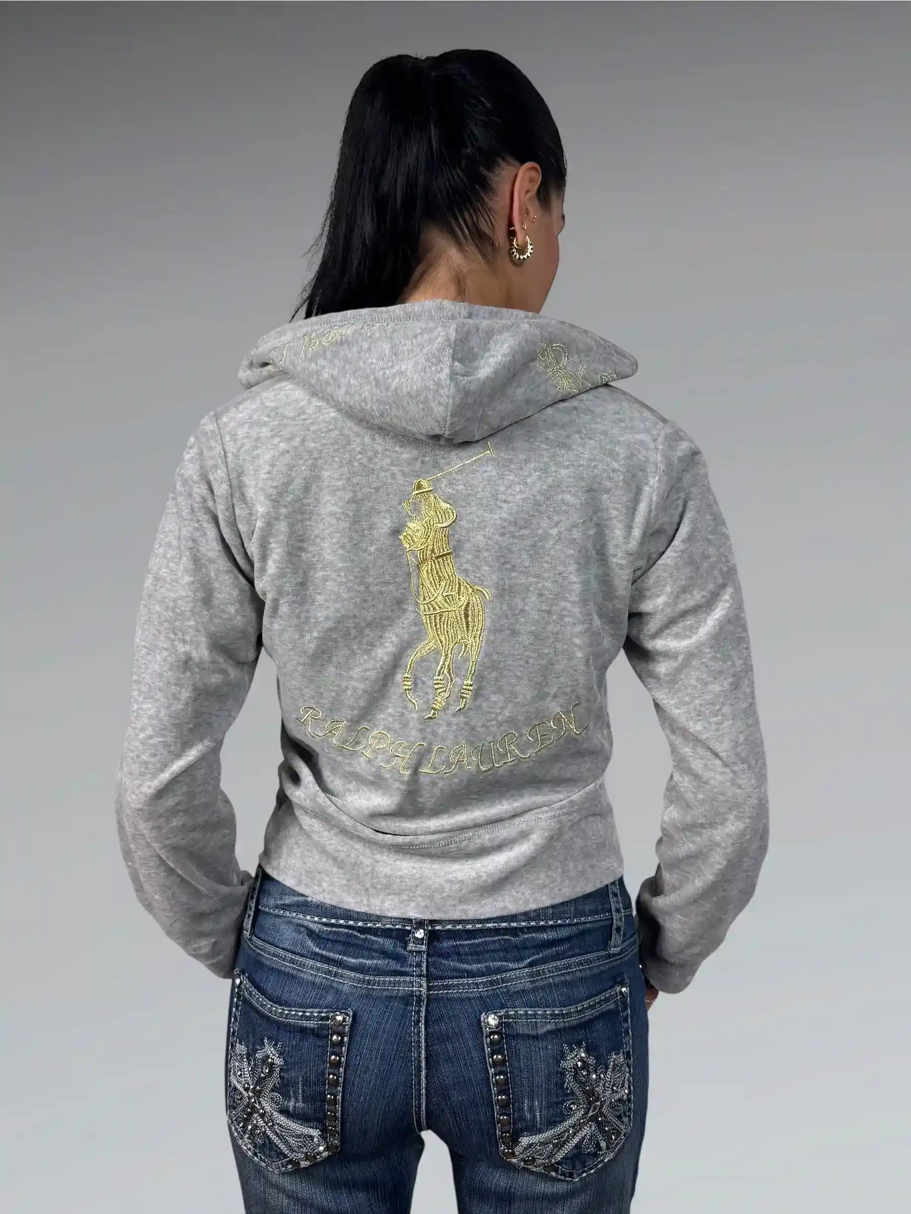 Polo Ralph Lauren Grey Hoodie with Embroidered Polo Player (L)