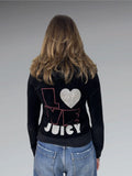 Black Juicy Couture Velour Hoodie with Chain-Trim JC Logo (L)