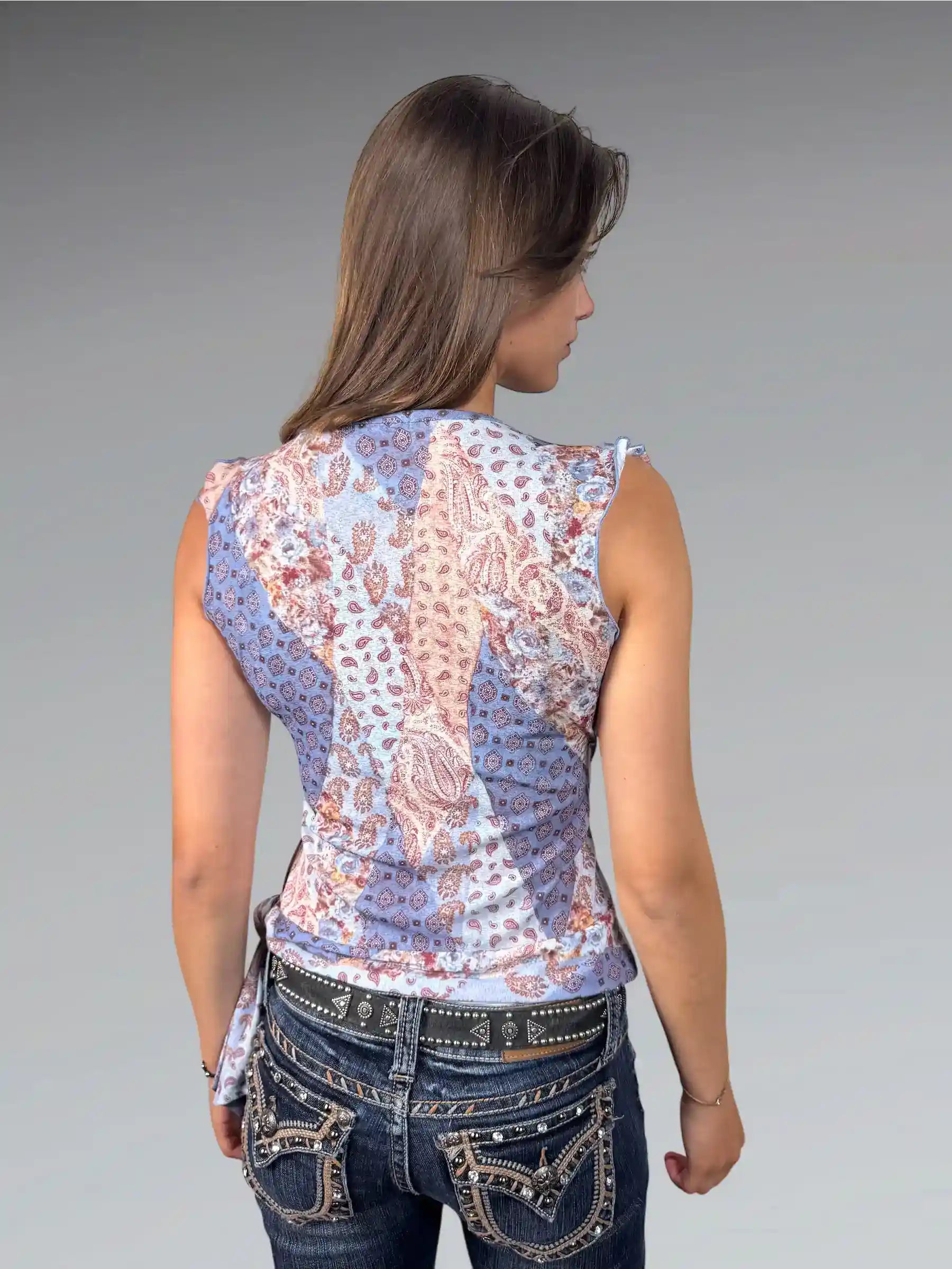 Beige Blue Paisley Wrap Top (M)