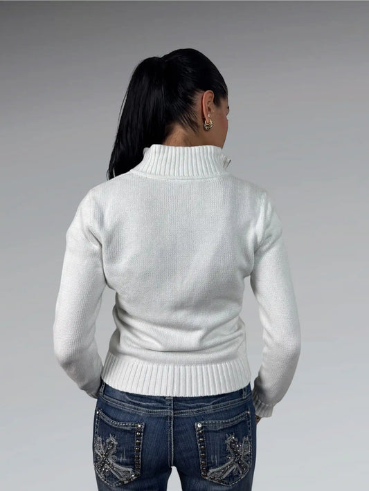 White Polo Ralph Lauren Full-Zip Sweater with Crest Embroidery (S)