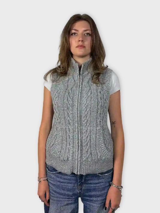 Grey Sleeveless Cable Knit Zip Vest (M)