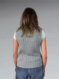 Grey Sleeveless Cable Knit Zip Vest (M)