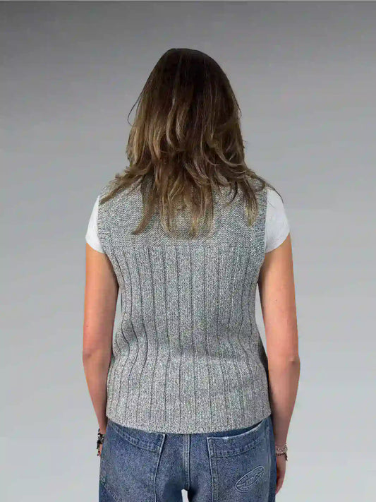 Grey Sleeveless Cable Knit Zip Vest (M)