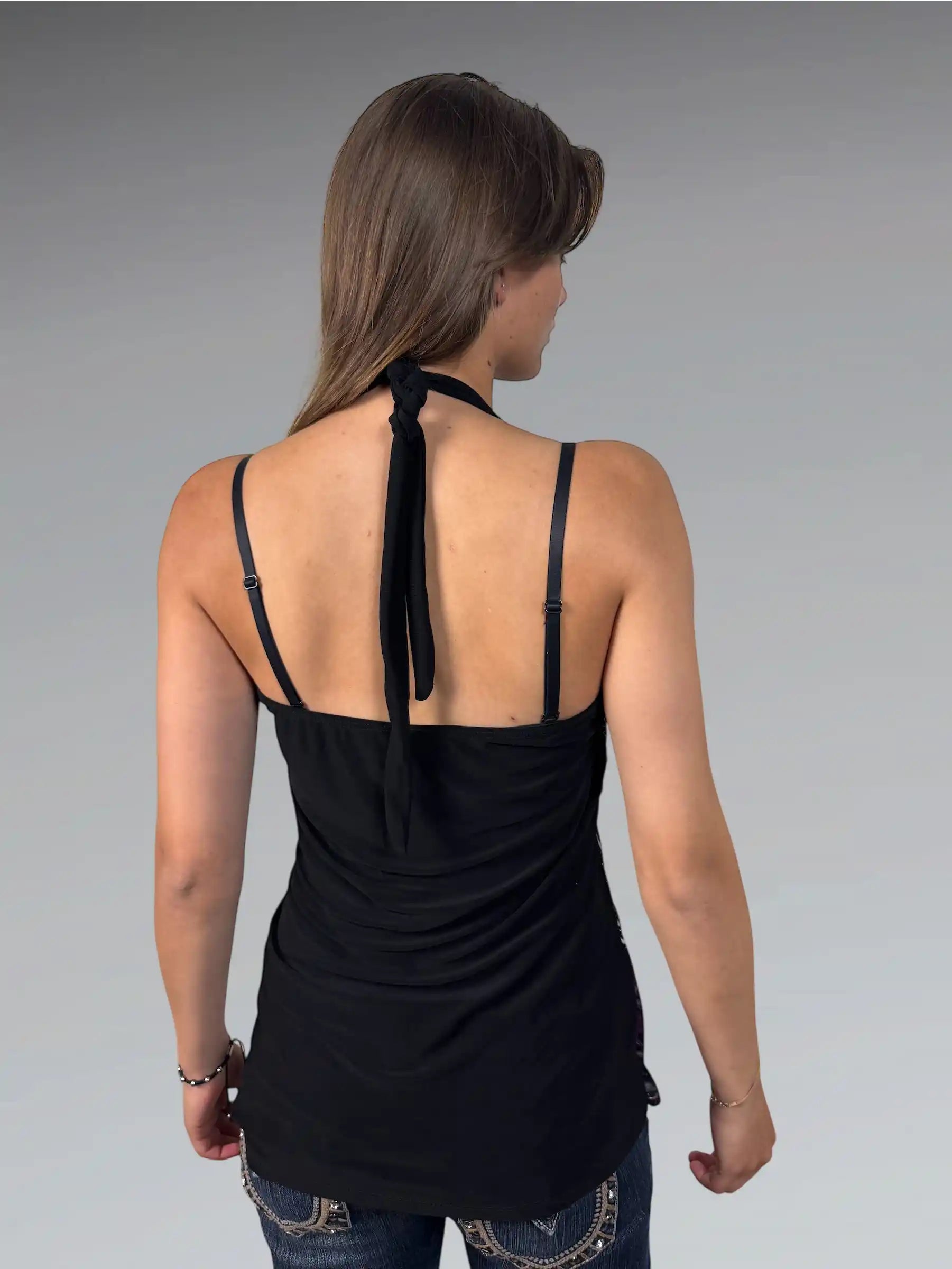Black Purple Pattern Halterneck Top (S)