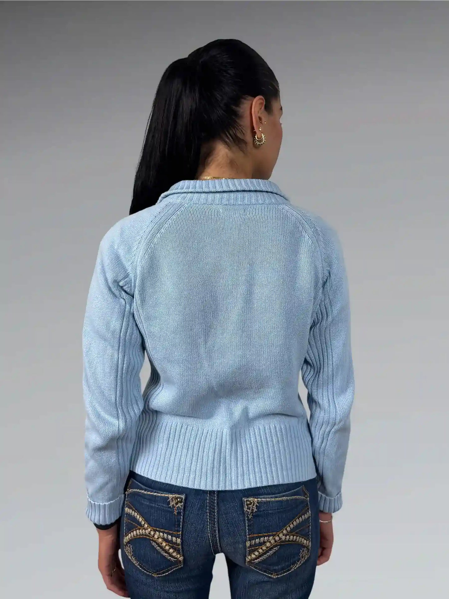Turquoise Knit Zip-Up Cardigan (S)