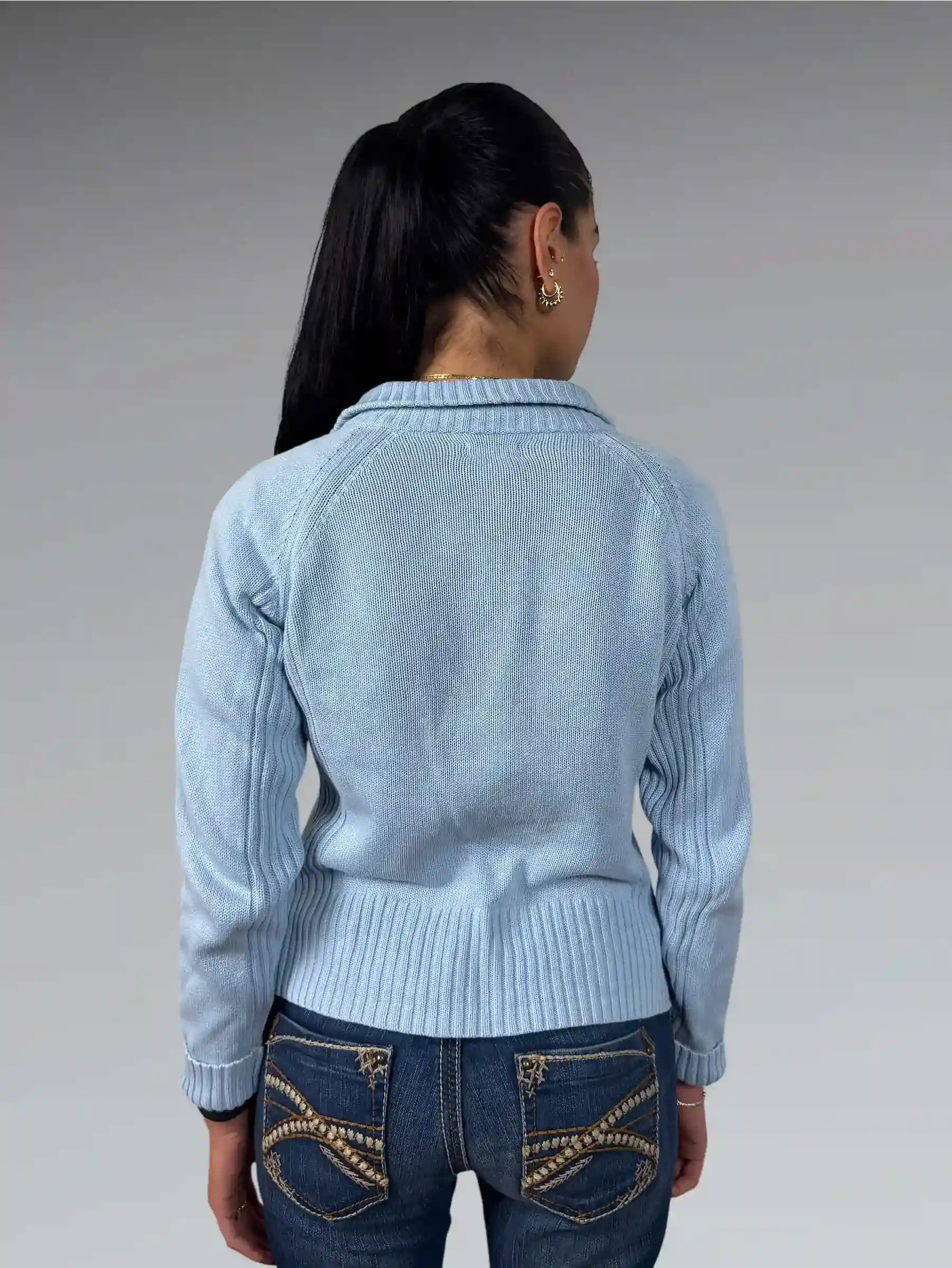 Turquoise Knit Zip-Up Cardigan (S)