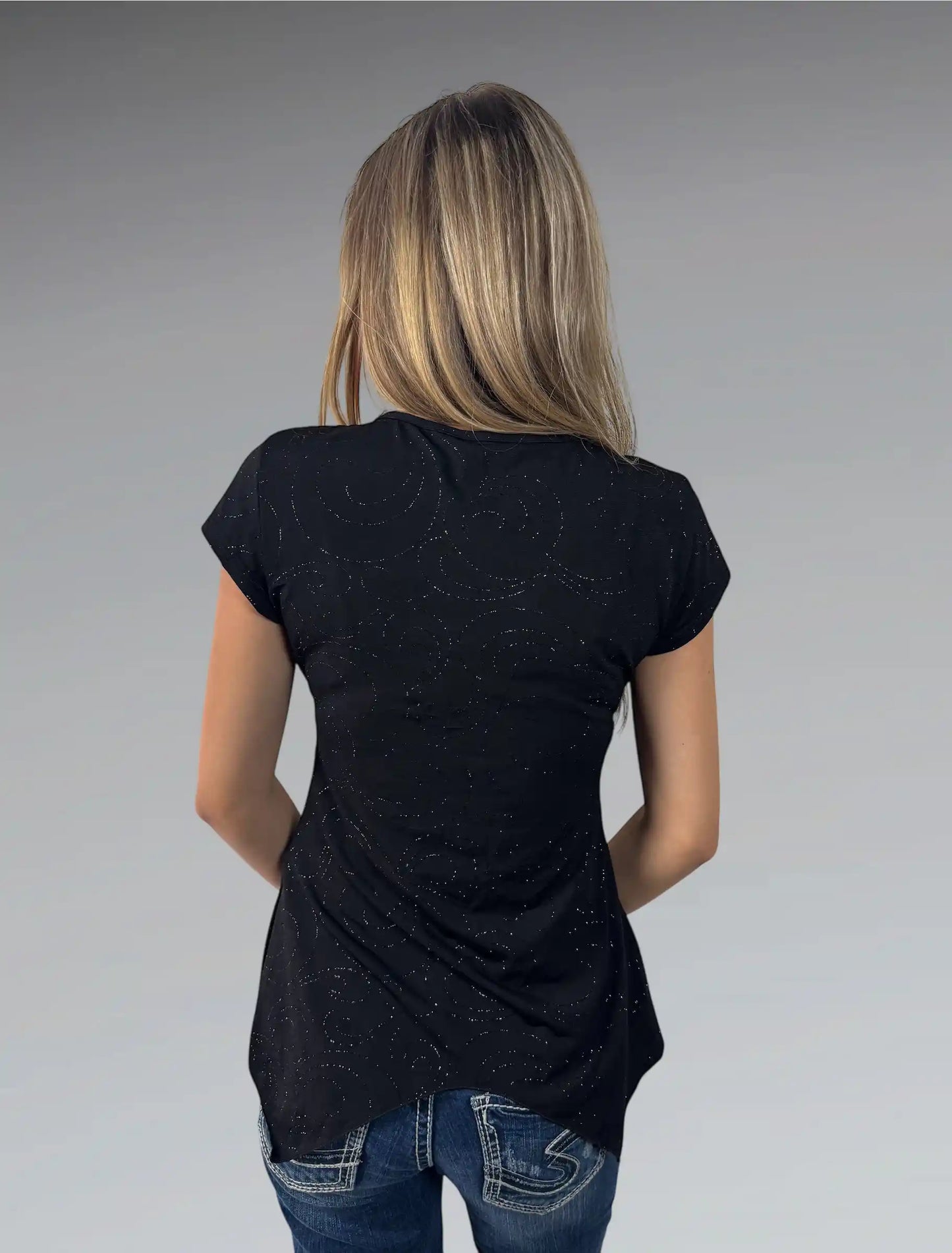 Black Sparkle Asymmetrical Hem Dress Top (M)