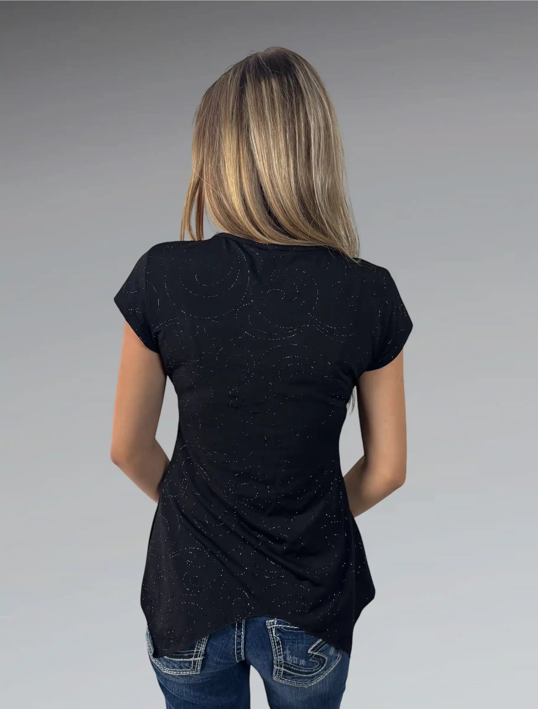 Black Sparkle Asymmetrical Hem Dress Top (M)