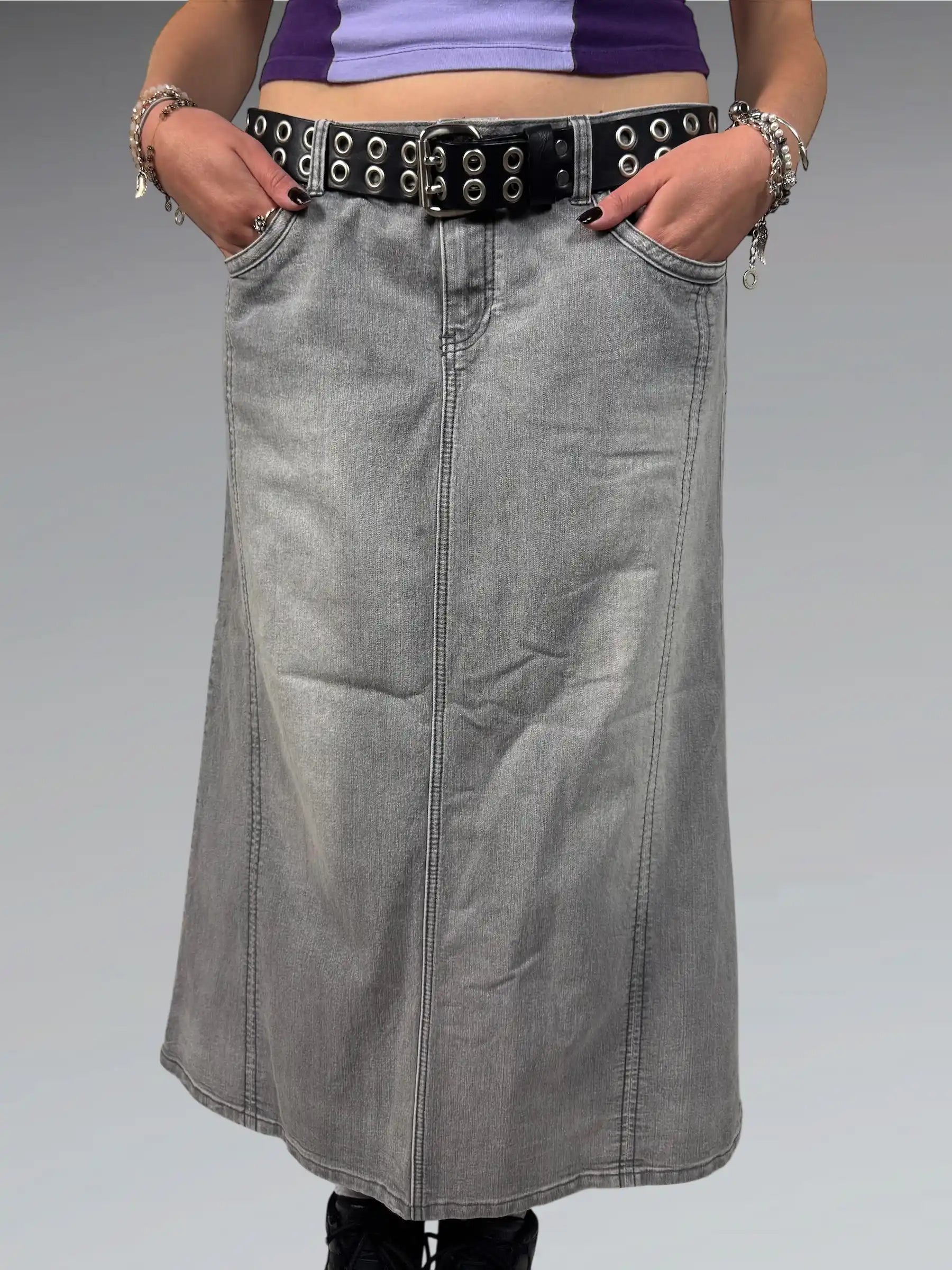 Light Grey Maxi Denim Skirt (L)