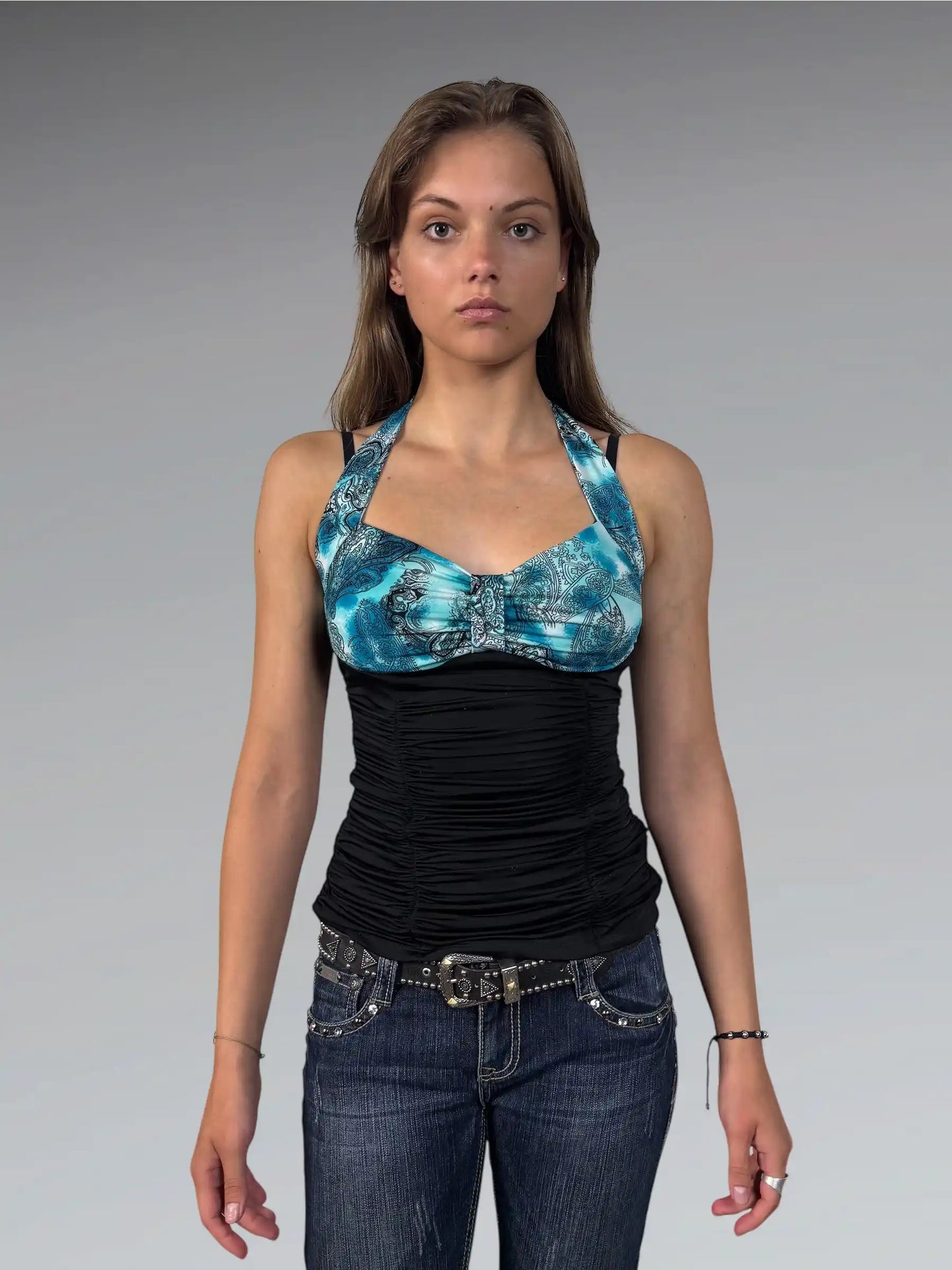 Light Blue Paisley Halter Top (S)