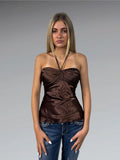 Brown Satin Halter Bustier Top (S)