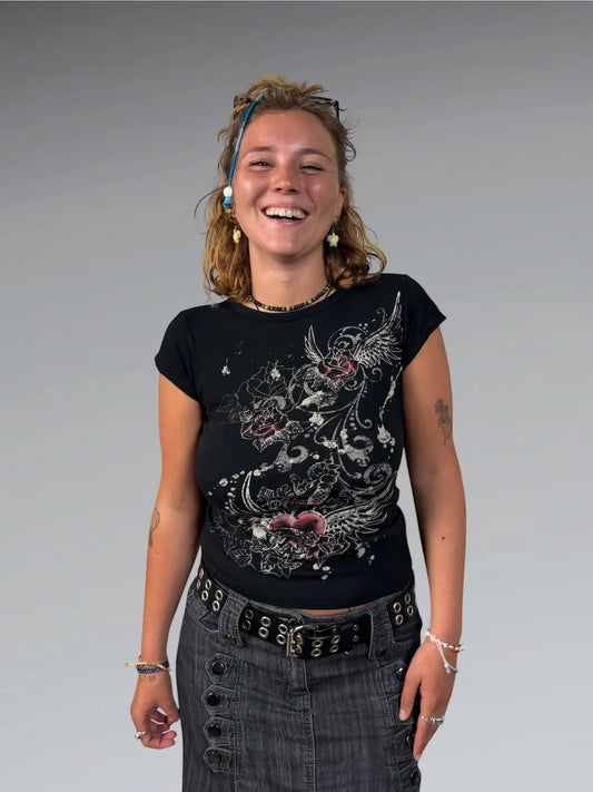 Y2K Black Graphic Ed Hardy Style Tee (S)
