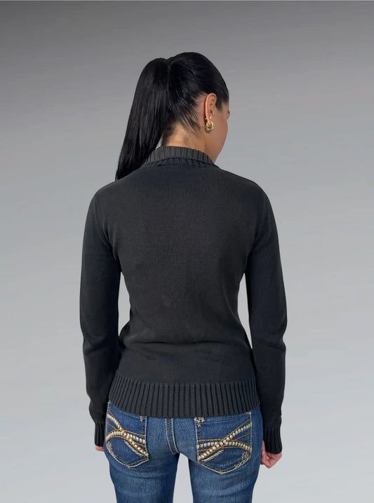 Esprit Black Ribbed Full-Zip Sweater (L)