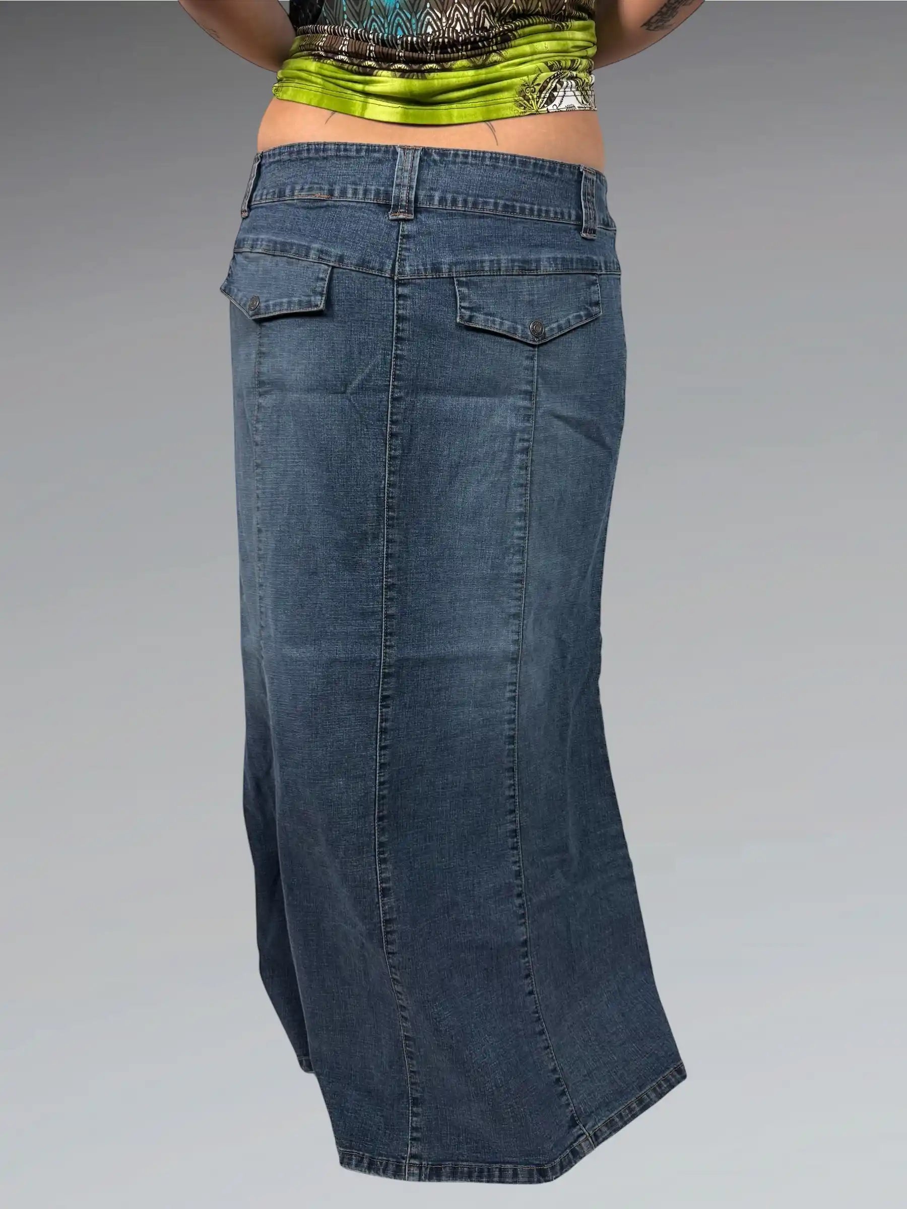 Contrast Blue Denim Maxi Skirt (M)