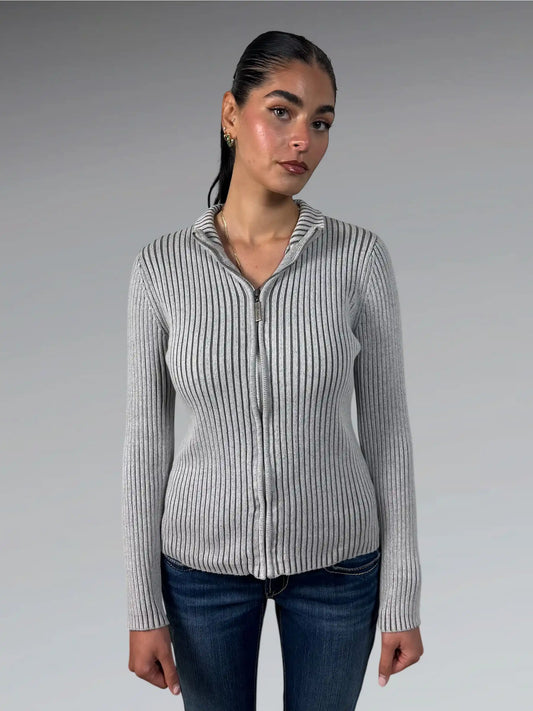 Ruff Hewn Grey Ribbed Full-Zip Cardigan (M)