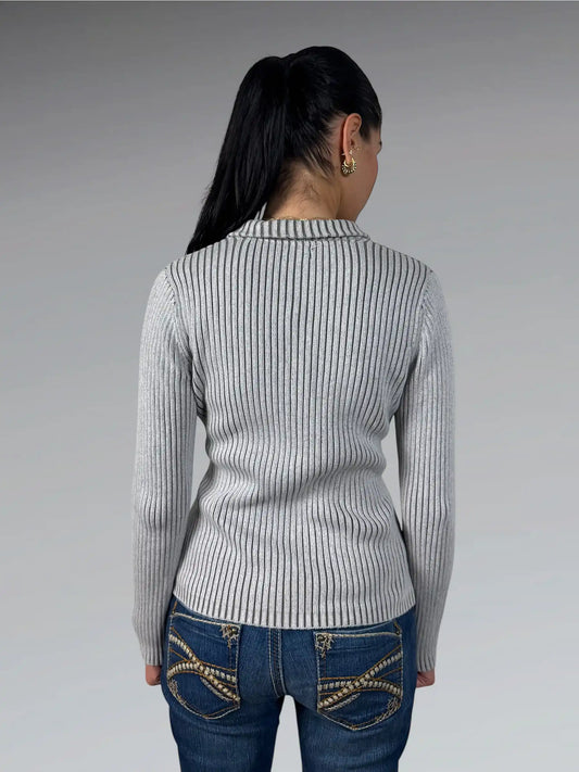 Ruff Hewn Grey Ribbed Full-Zip Cardigan (M)