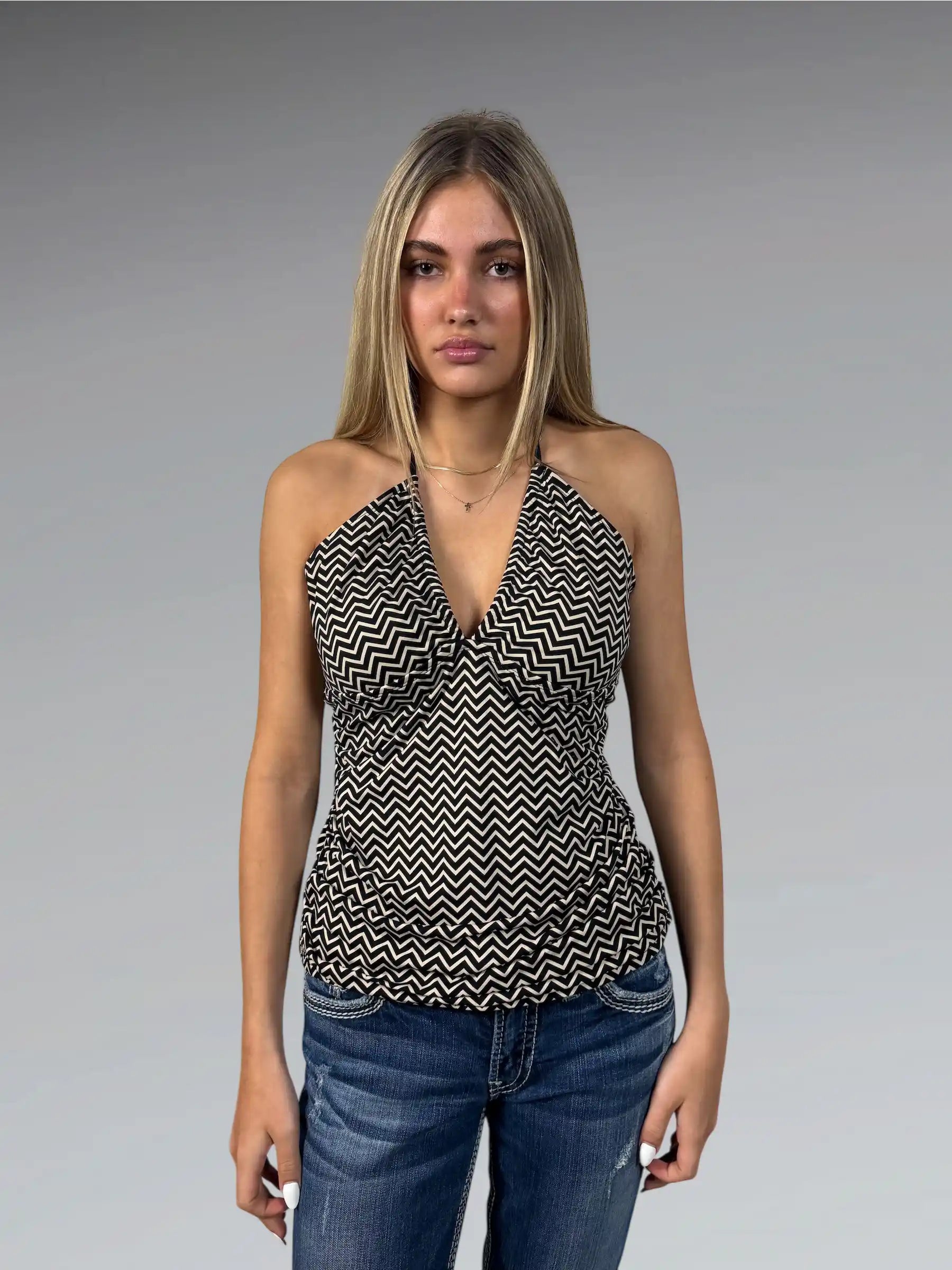 Black White Geometric Halter Top (S)