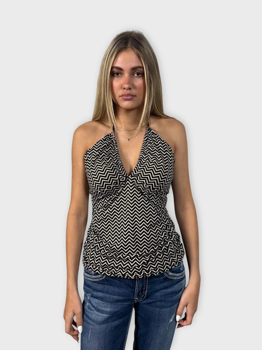 Black White Geometric Halter Top (S)