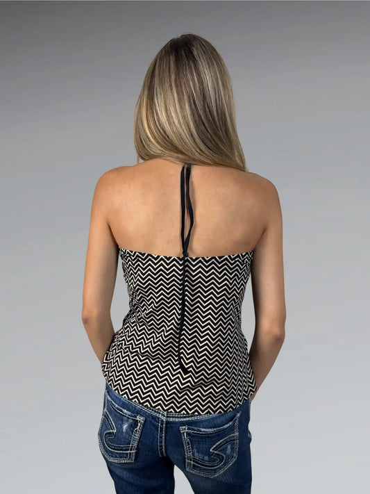 Black White Geometric Halter Top (S)