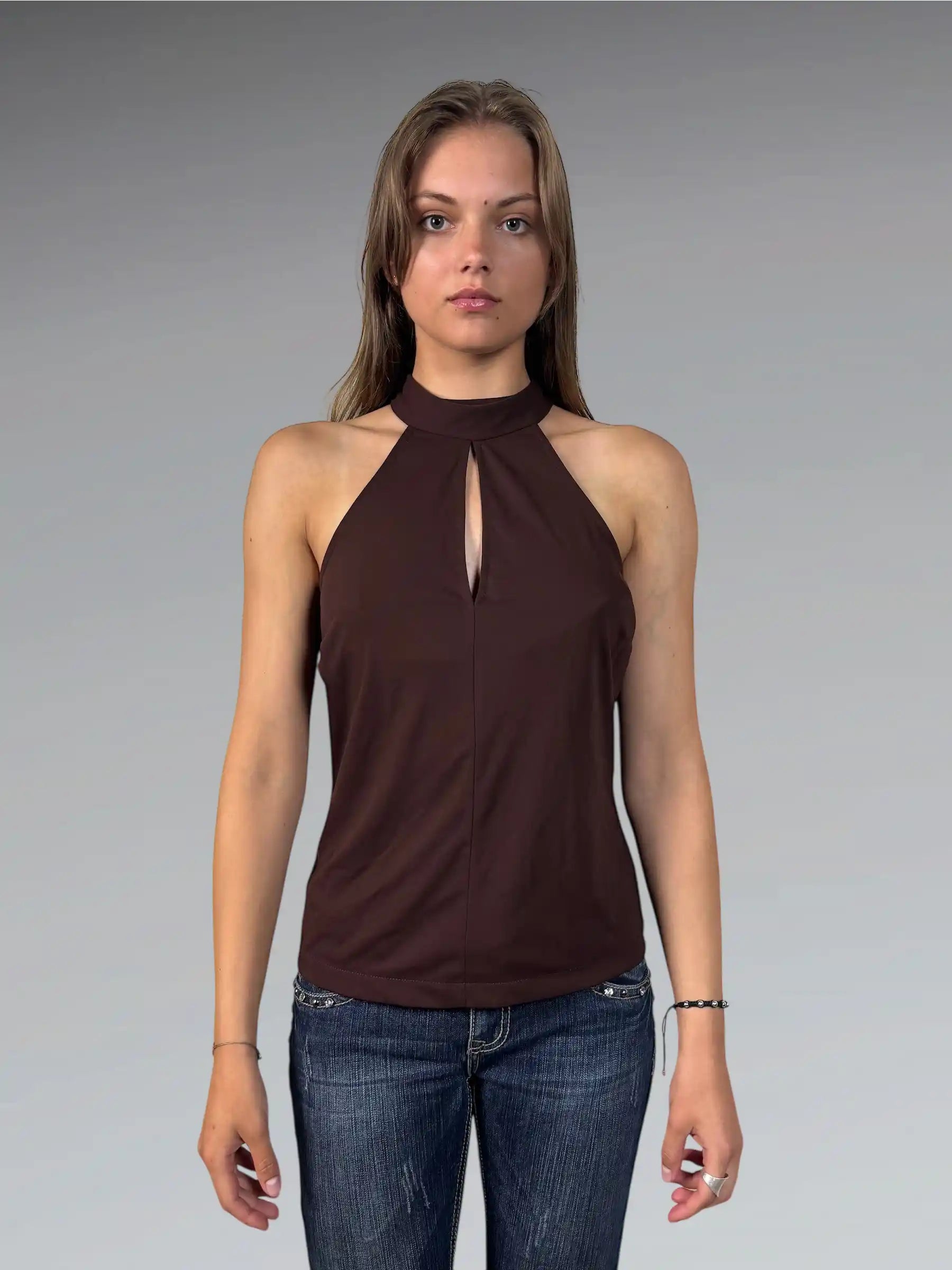 Brown Bow Tie Halter Top (S)