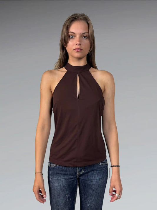 Brown Bow Tie Halter Top (S)