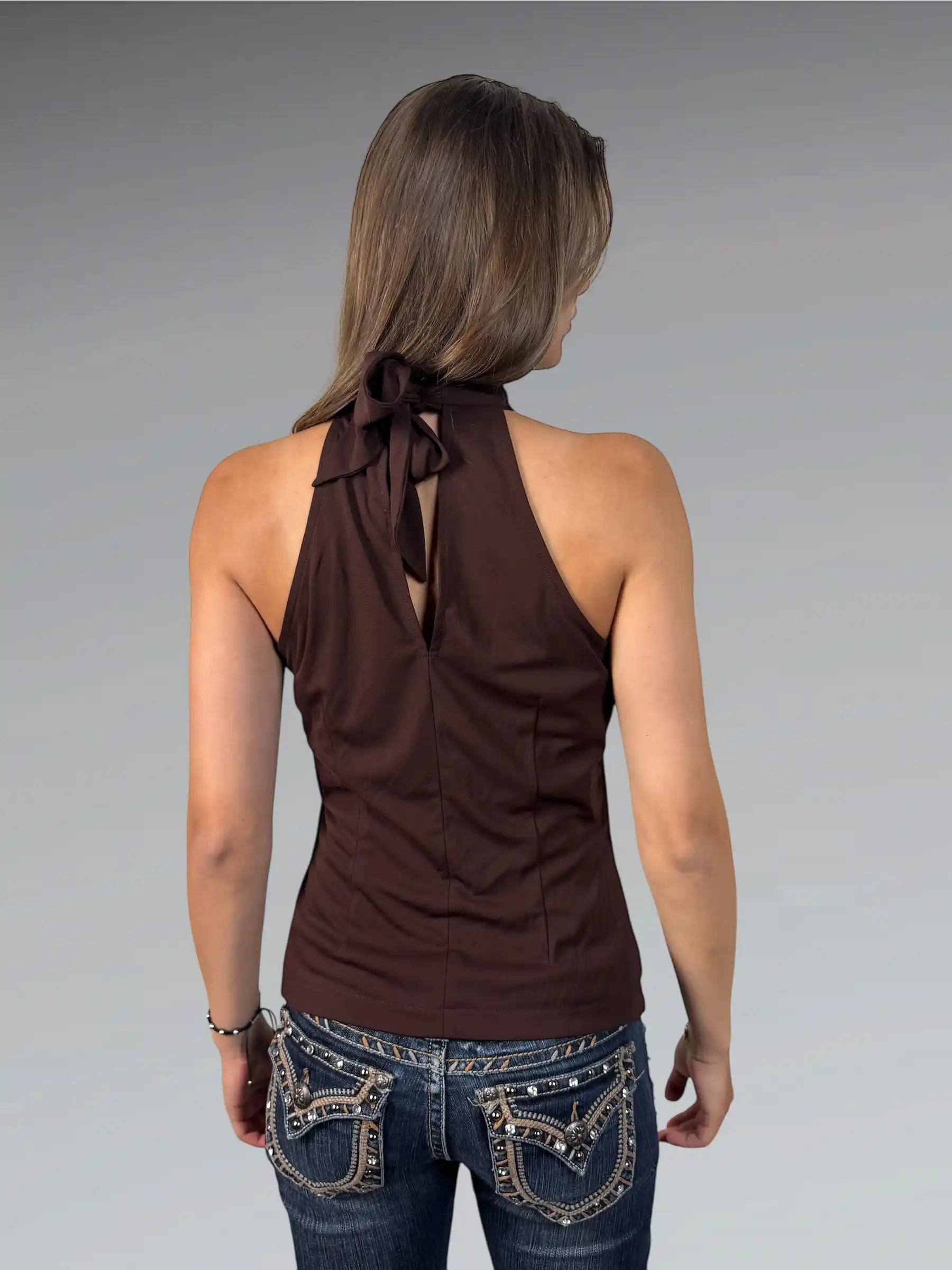 Brown Bow Tie Halter Top (S)