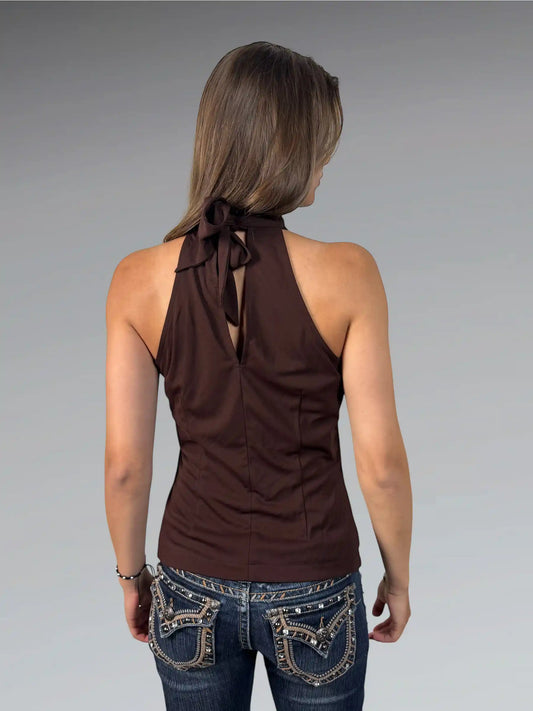 Brown Bow Tie Halter Top (S)