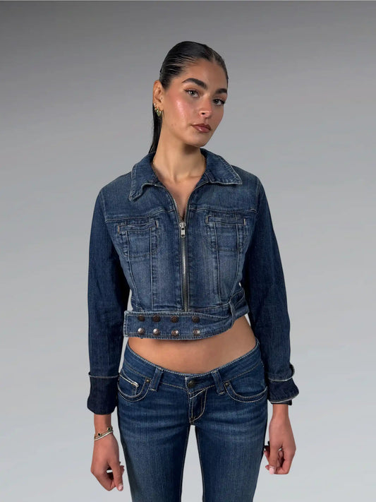 Guess Cropped Zip-Up Denim Jacket (S)
