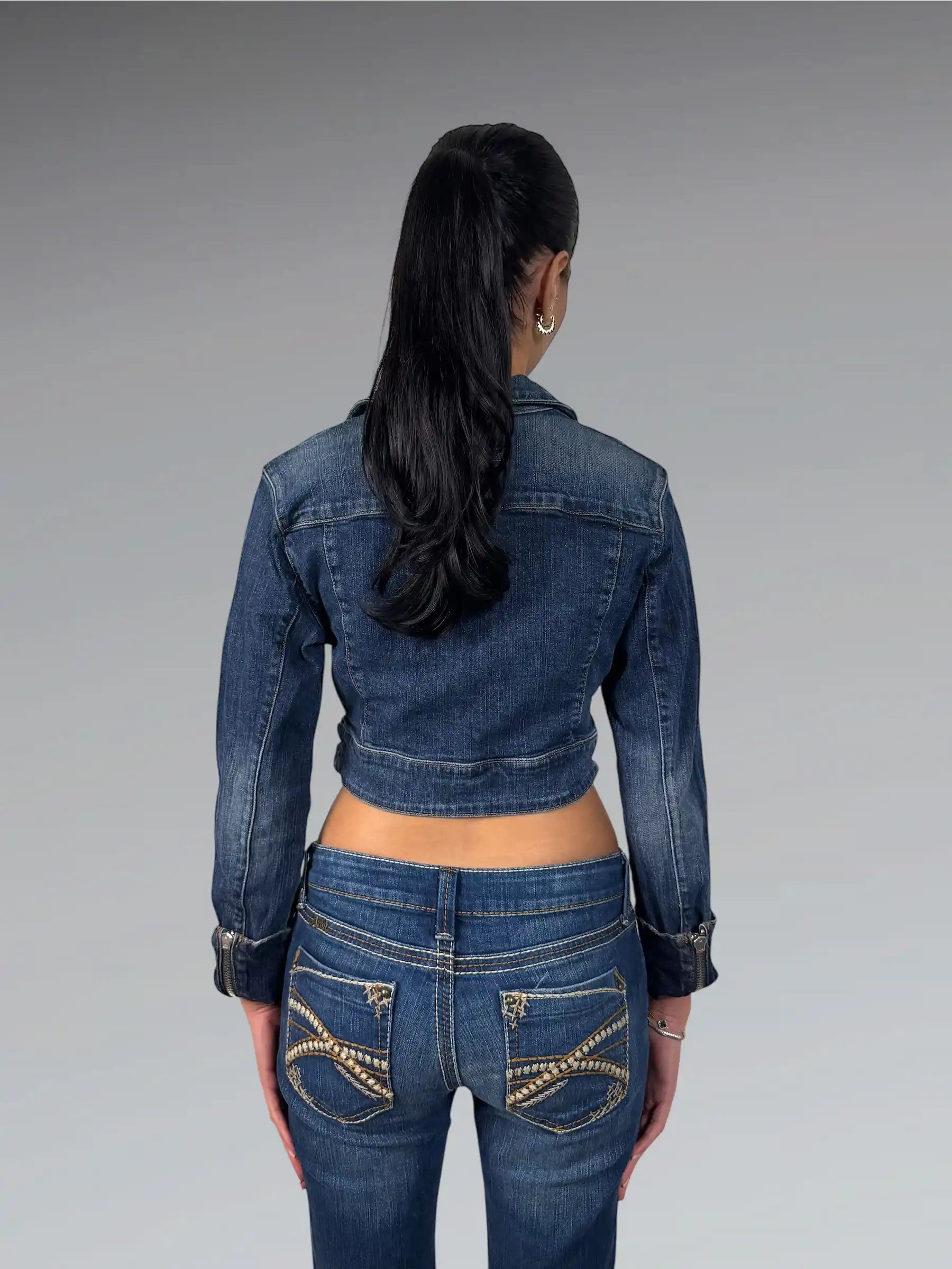 Guess Cropped Zip-Up Denim Jacket (S)