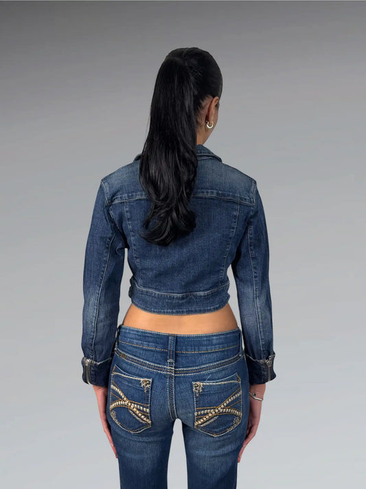 Guess Cropped Zip-Up Denim Jacket (S)