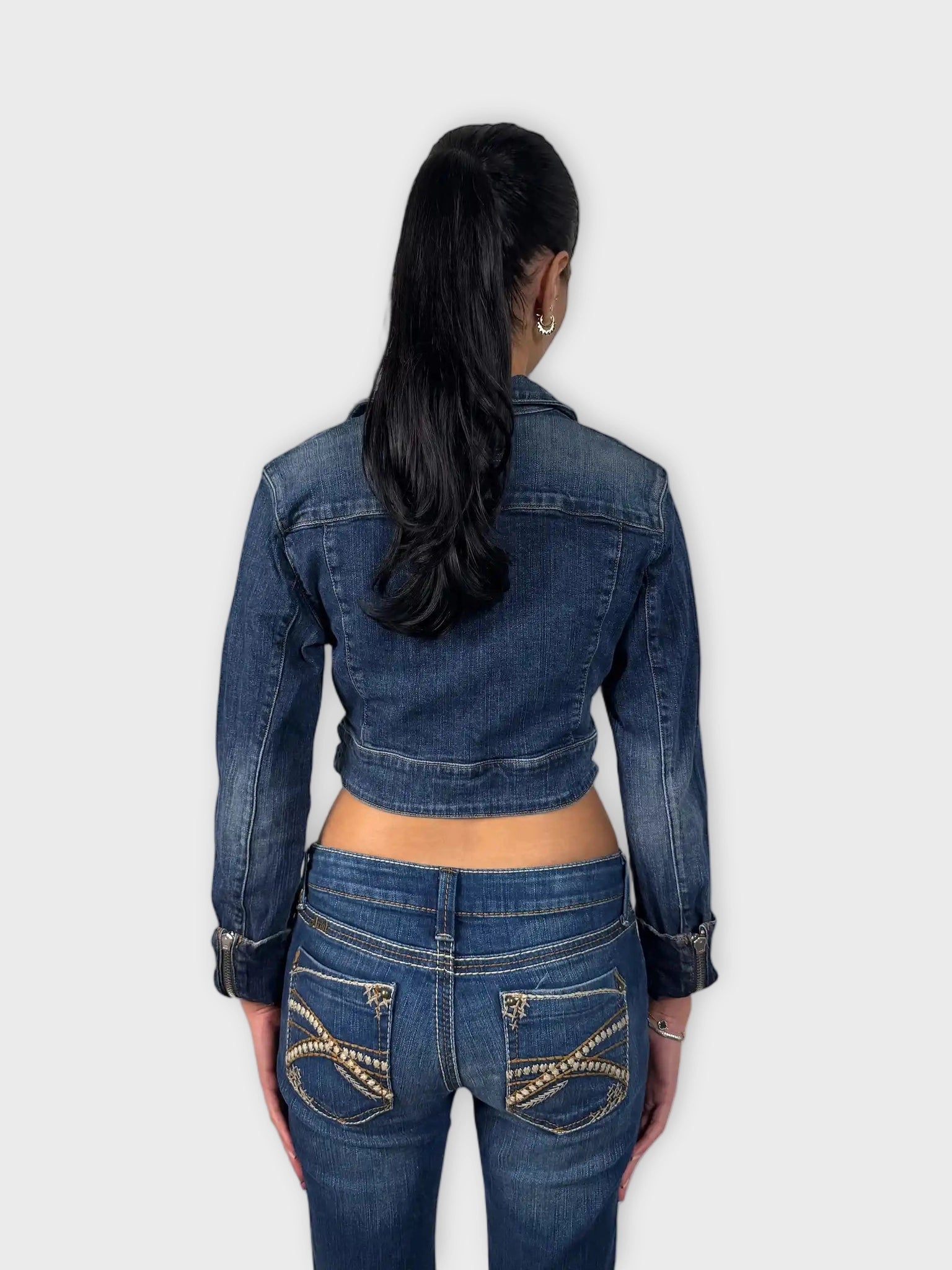 Guess Cropped Zip-Up Denim Jacket (S)