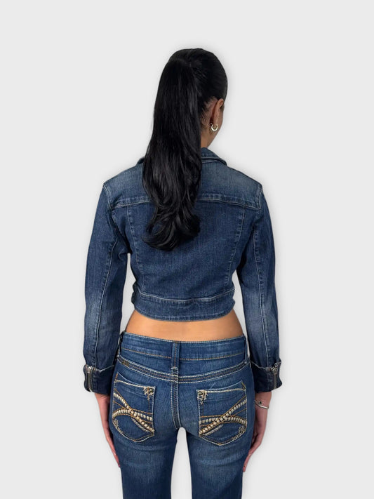 Guess Cropped Zip-Up Denim Jacket (S)