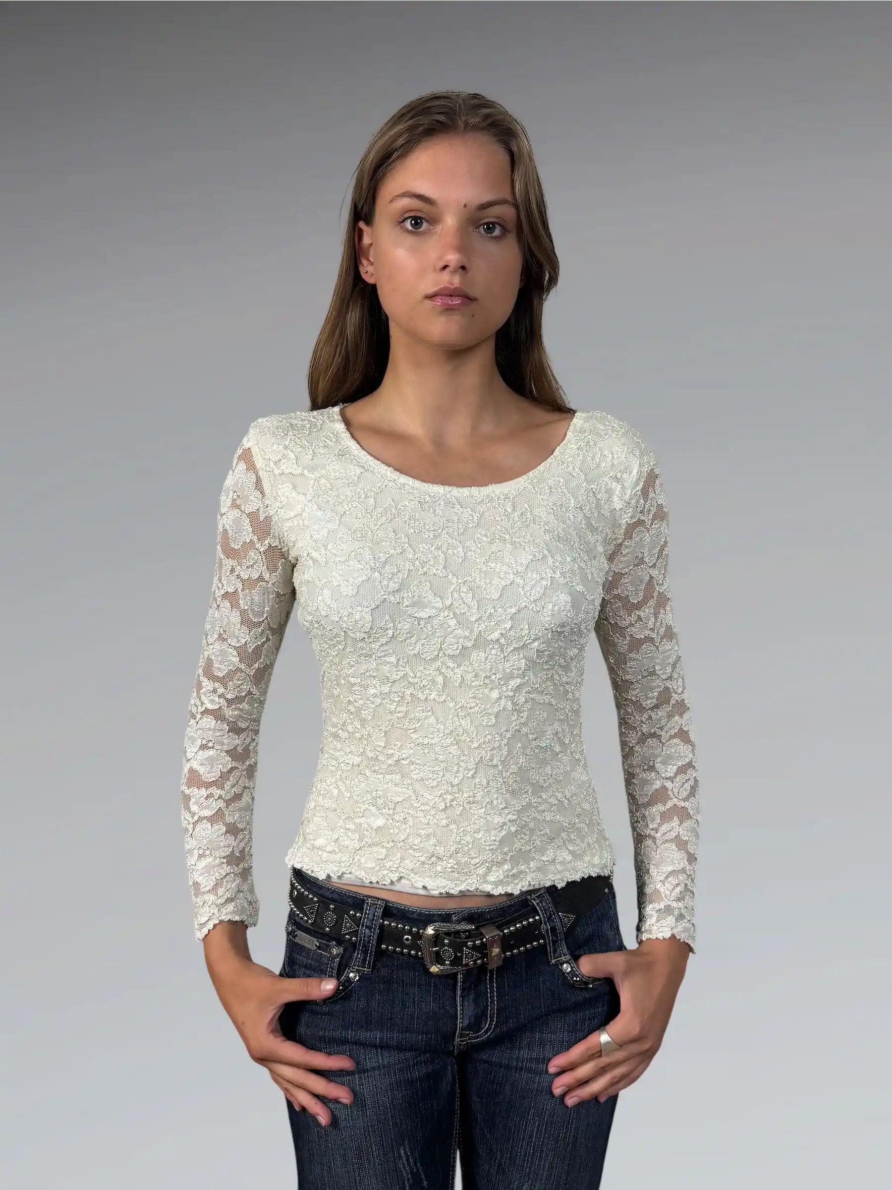 Michi Collection White Elegant Blouse Top (M)