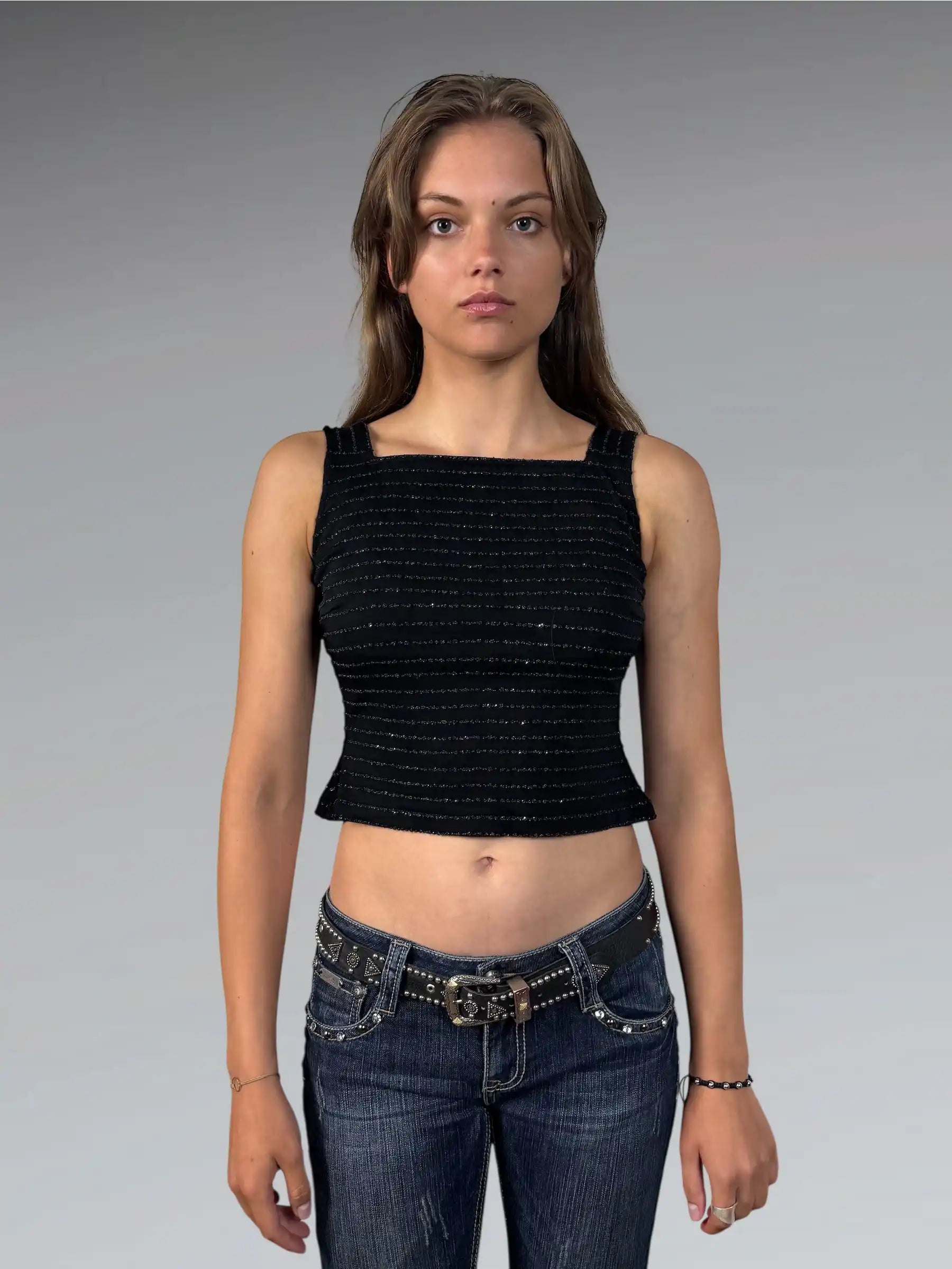 Black Metallic Halter Peplum Top (S)