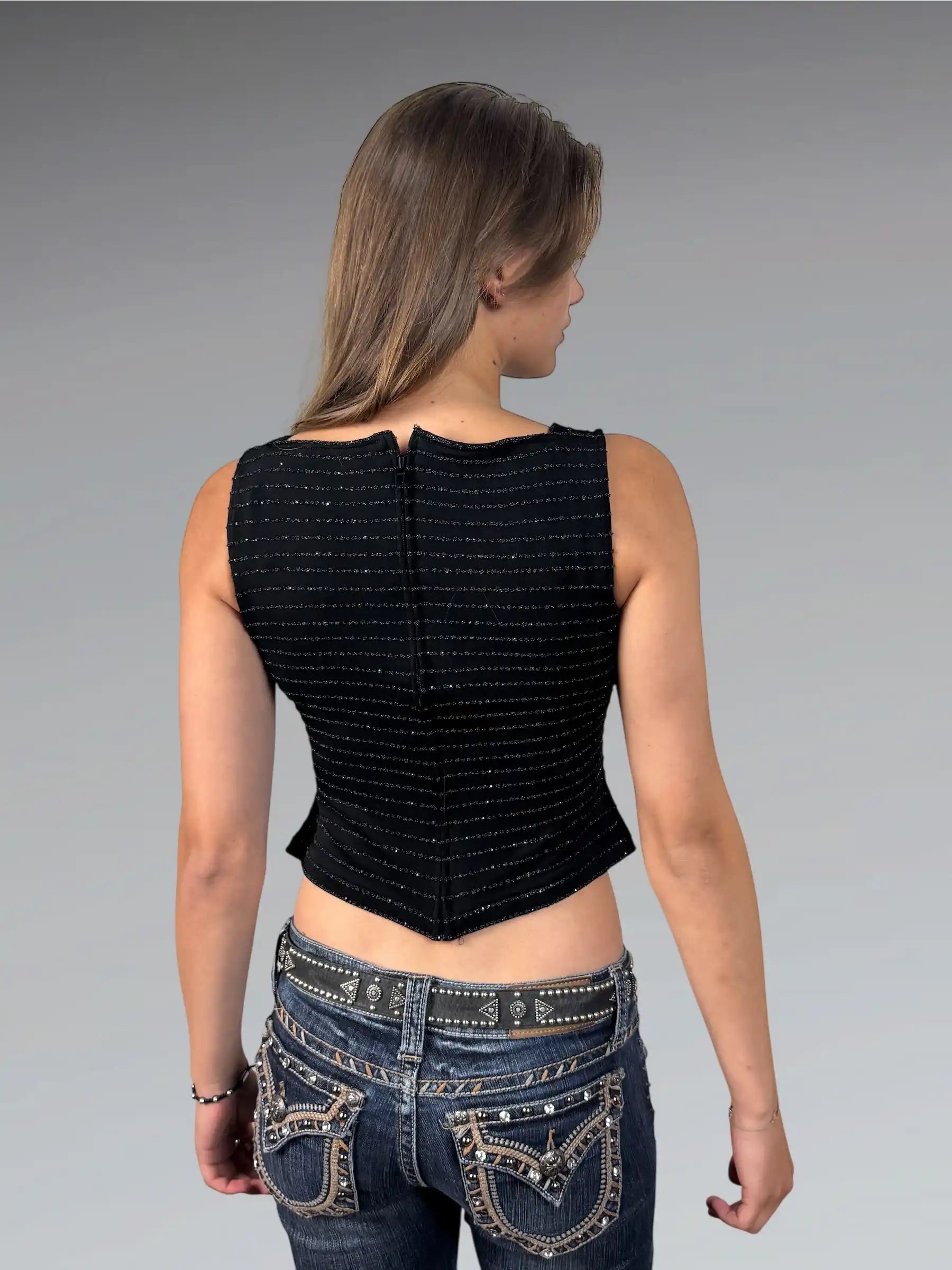 Black Metallic Halter Peplum Top (S)