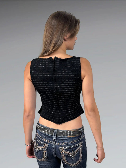Black Metallic Halter Peplum Top (S)